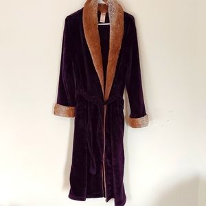 Secret Treasures Size L (12-14) Plush Purple Brown Fur Trim Bathrobe